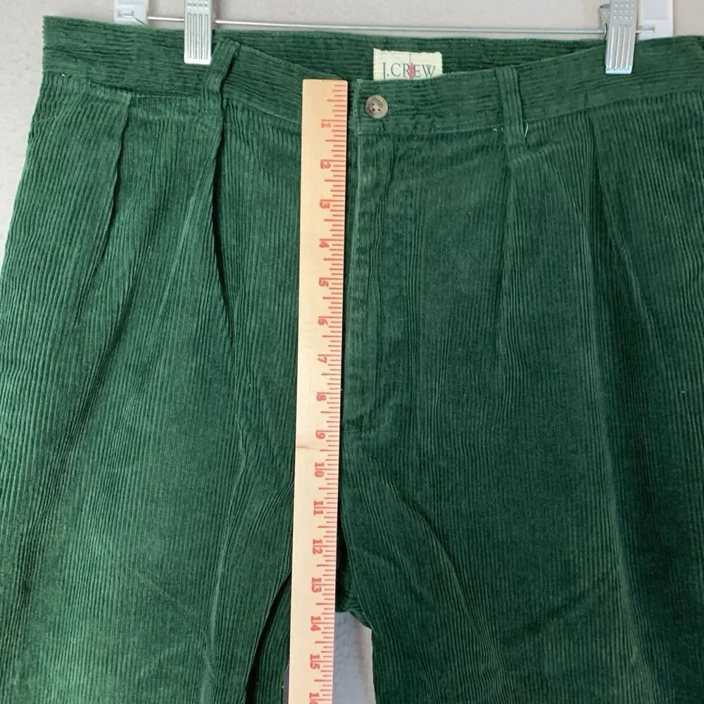 J Crew Oarsman Corduroy Pants Mens 36x29 Green Pleated Rolled Cuff Vintage